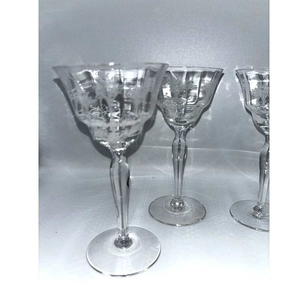 4 Champagne Coupes Sherbet Glasses Margantown Mayfair Cordial Floral Etched
